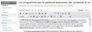 La scrittura di un nuovo articolo all'interno dell'area di amministrazione contenuti di WordPress